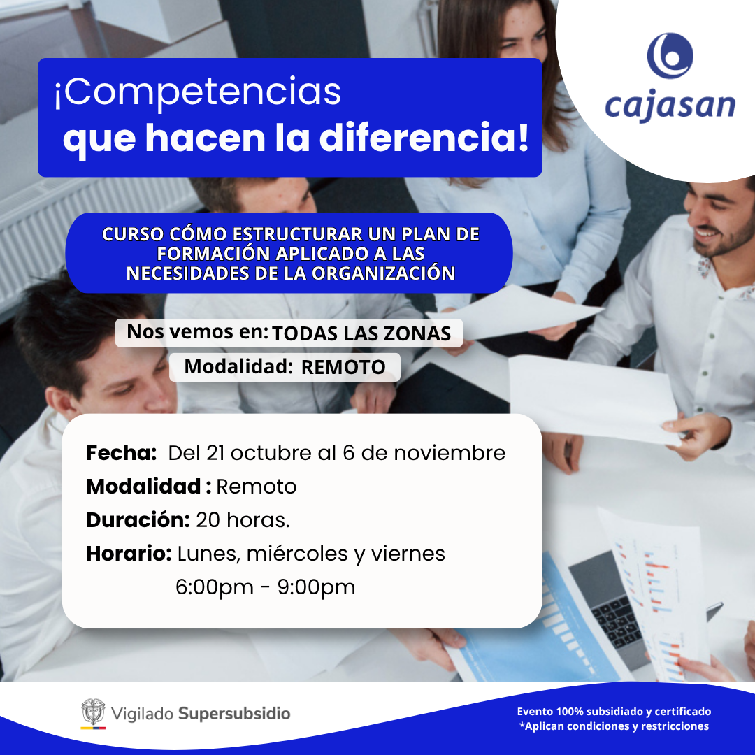 CURSO CÓMO ESTRUCTURAR UN PLAN DE FORMACIÓN APLICADO A LAS NECESIDADES DE LA ORGANIZACIÓN